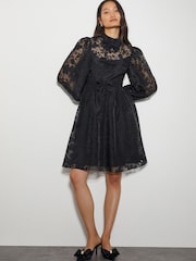 Monsoon Black Alba Floral Print Organza Mini Dress - Image 2 of 3