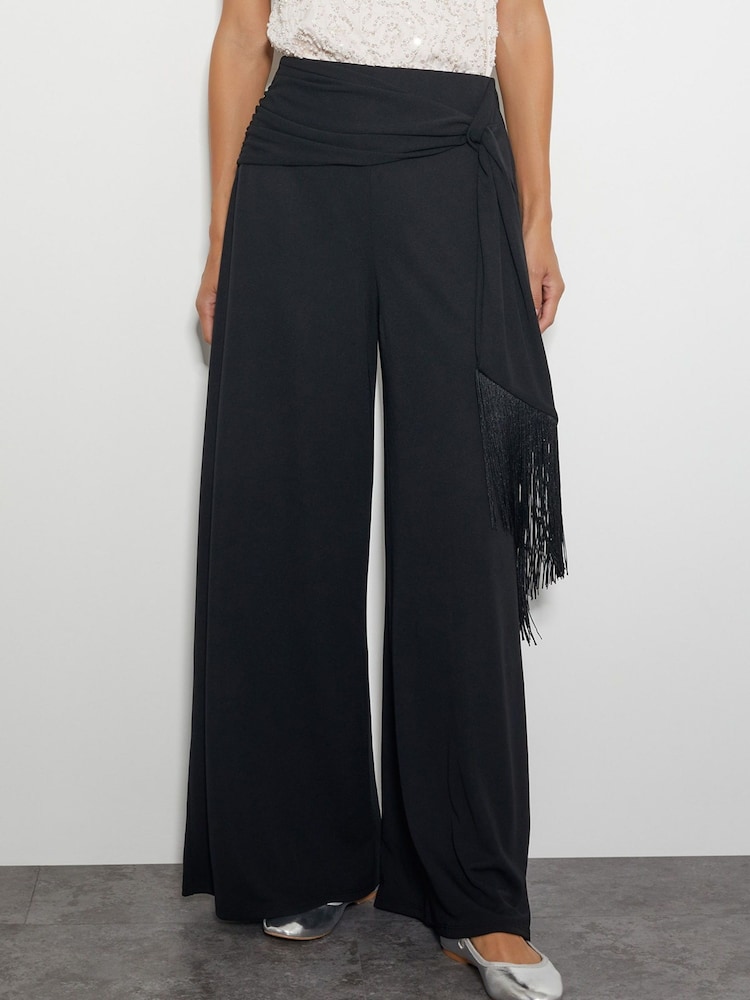 Monsoon Black Tanya Tassel Wide Leg Trousers - Image 2 of 4