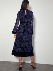 Monsoon Blue Eva Floral Print Velvet Midi Dress - Image 3 of 4
