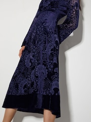 Monsoon Blue Eva Floral Print Velvet Midi Dress - Image 4 of 4