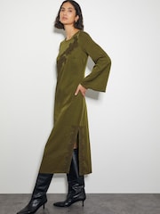 Monsoon Green Nyla Lace Long Sleeve Midi Dress - Image 1 of 5