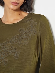Monsoon Green Nyla Lace Long Sleeve Midi Dress - Image 2 of 5