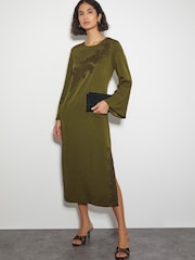 Monsoon Green Nyla Lace Long Sleeve Midi Dress - Image 5 of 5