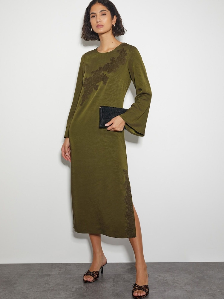 Monsoon Green Nyla Lace Long Sleeve Midi Dress - Image 5 of 5