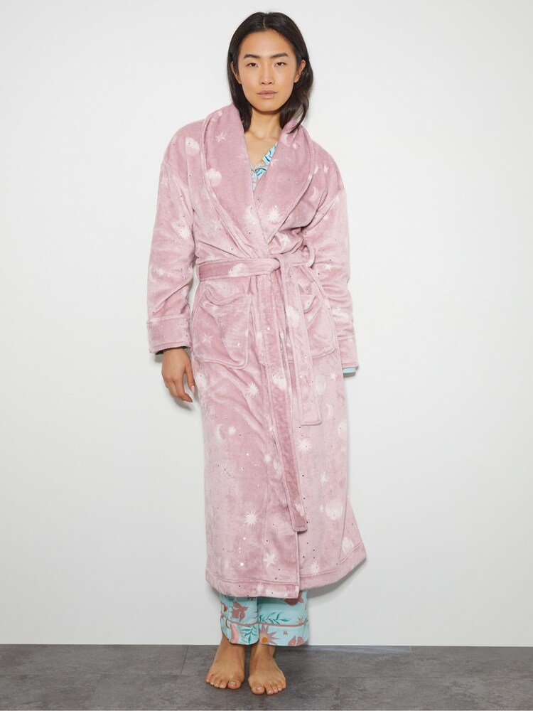 Monsoon Pink Sami Star Print Dressing Gown - Image 1 of 1