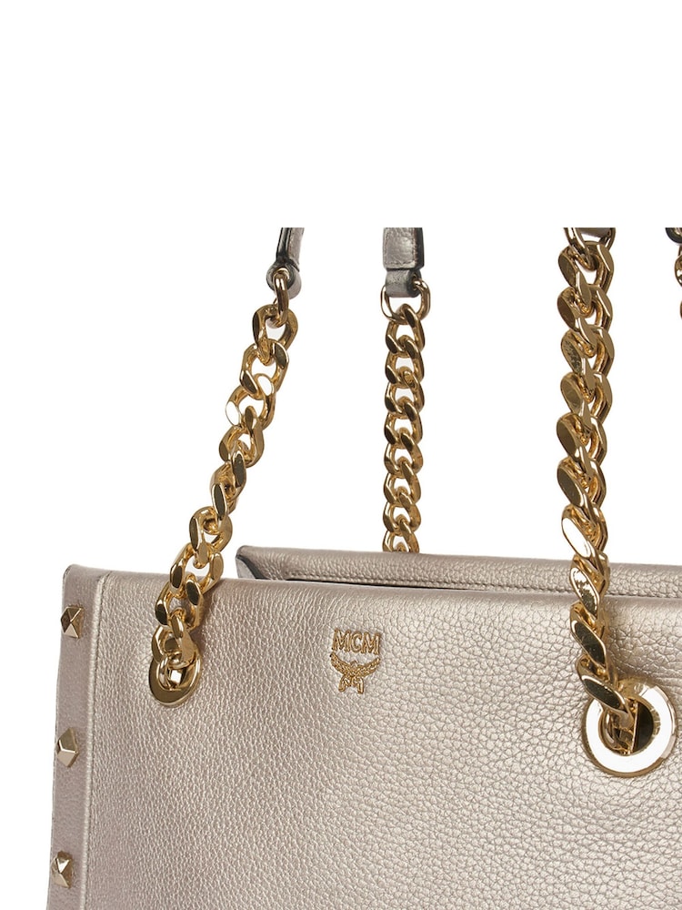 MCM Metallic Tote Leather Handbag - Image 6 of 6