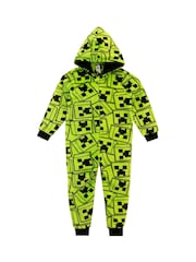 Character Green Minecraft Creeper Gaming Fleece All In One Pyjama - Image 1 of 2