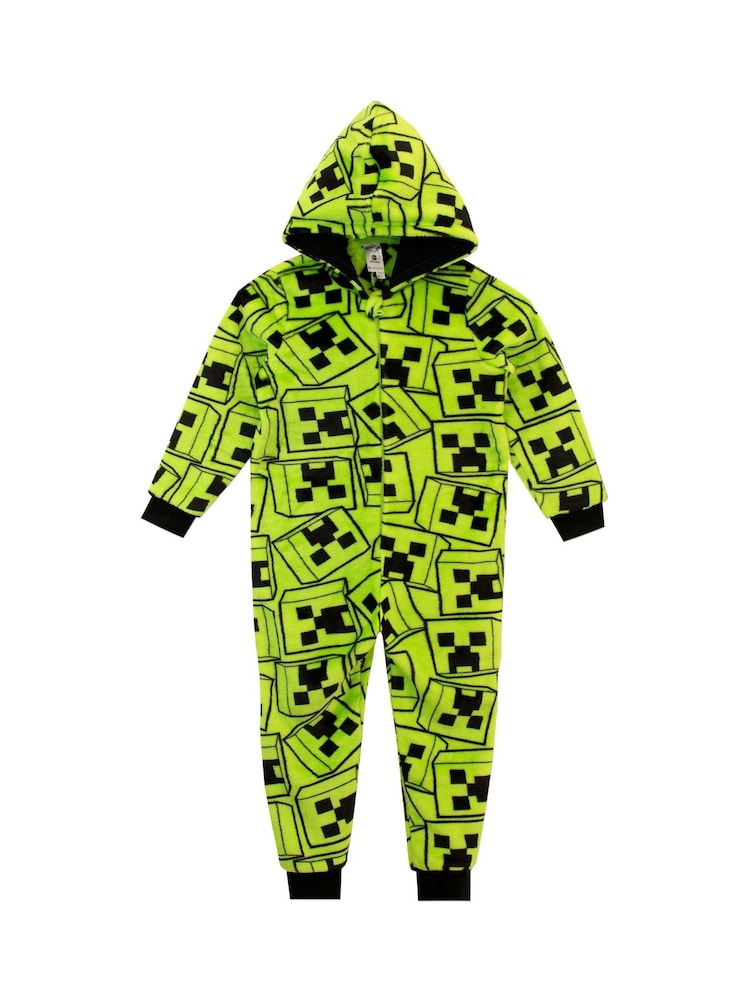Character Green Minecraft Creeper Gaming Fleece All In One Pyjama - Image 1 of 2