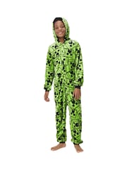 Character Green Minecraft Creeper Gaming Fleece All In One Pyjama - Image 2 of 2