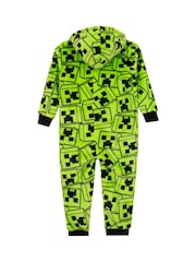 Character Green Minecraft Creeper Gaming Fleece All In One Pyjama - Image 7 of 11