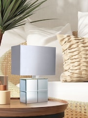Searchlight Chrome and Clear Ozark Cube Table Lamp - Image 2 of 5
