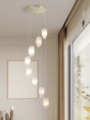 Searchlight Brass and White Ice 8 Light Multi Drop Pendant Ceiling Light - Image 1 of 4