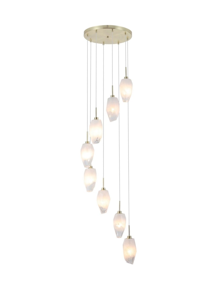 Searchlight Brass and White Ice 8 Light Multi Drop Pendant Ceiling Light - Image 2 of 4