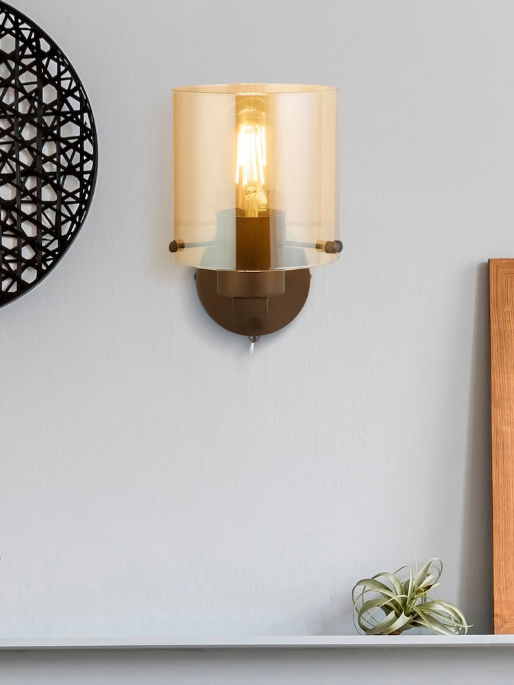 Searchlight Mocha and Amber Santorini 1 Wall Light - Image 1 of 4