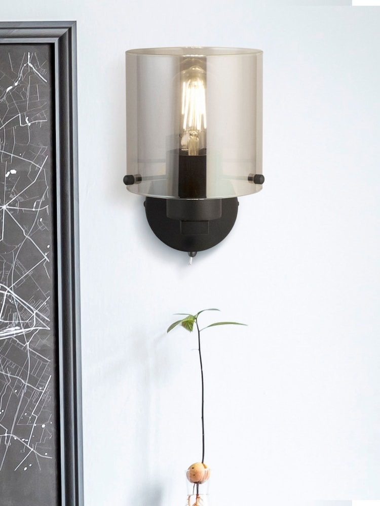 Searchlight Black  Smoked Santorini 1 Light Wall Light - Image 1 of 4