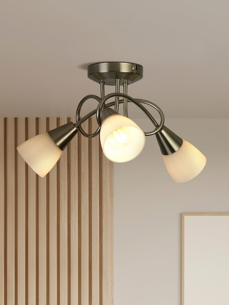 Searchlight Satin Silver Thames 3 Light Ceiling Light - Image 1 of 4