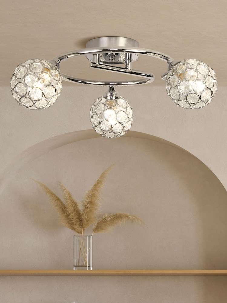 Searchlight Chrome and Clear Wimbledon 3 Ceiling Light - Image 1 of 4