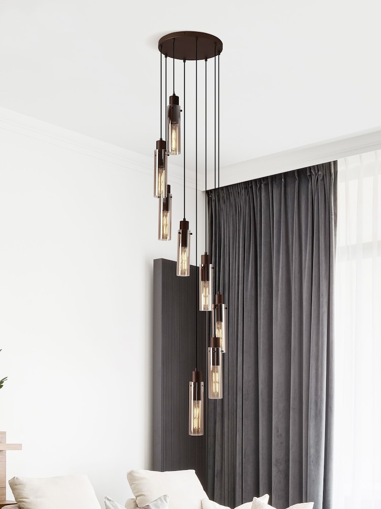 Searchlight Mocha and Amber Fira 5 Light Bar Pendant Ceiling Cluster Light - Image 1 of 4