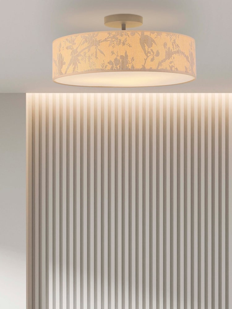Searchlight Brown and White Natura 3 Light Flush Ceiling Light - Image 1 of 4
