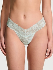 Victoria's Secret PINK Bliss Blue Thong Cotton Lace Trim Knickers - Image 1 of 2