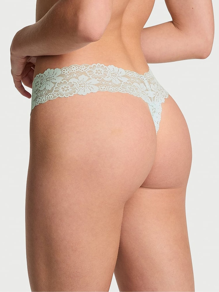 Victoria's Secret PINK Bliss Blue Thong Cotton Lace Trim Knickers - Image 2 of 2