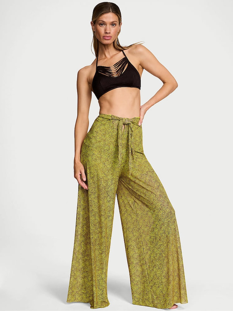 Victoria's Secret Limelight Green Dots Mesh Knot Cover Up Trousers - Image 1 of 3