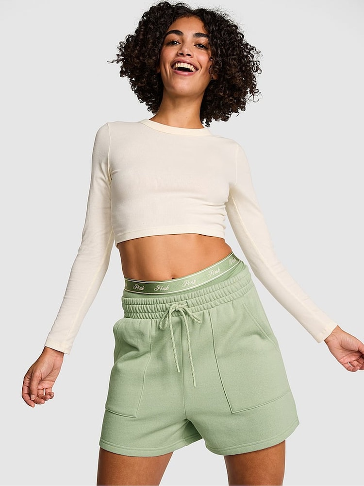 Victoria's Secret PINK Green Garden Fleece Shorts - Image 1 of 2