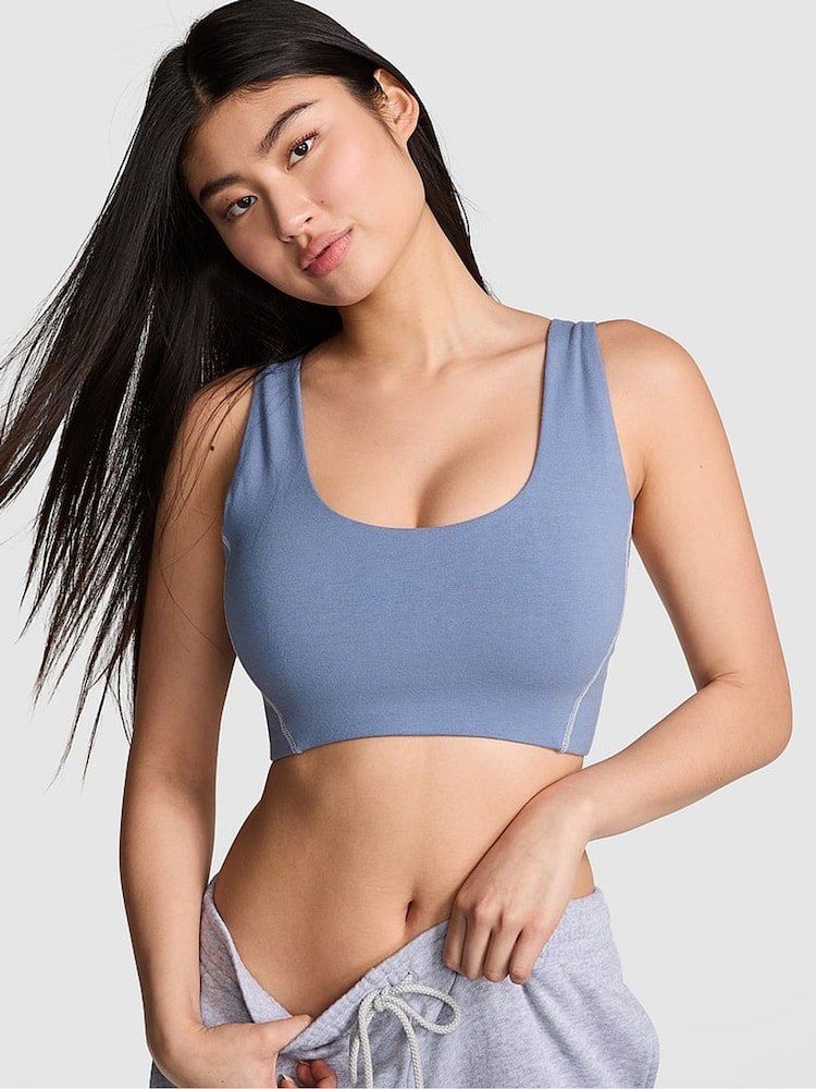 Victoria's Secret PINK Dusty Iris Blue Cotton Scoop Sports Bra - Image 1 of 2
