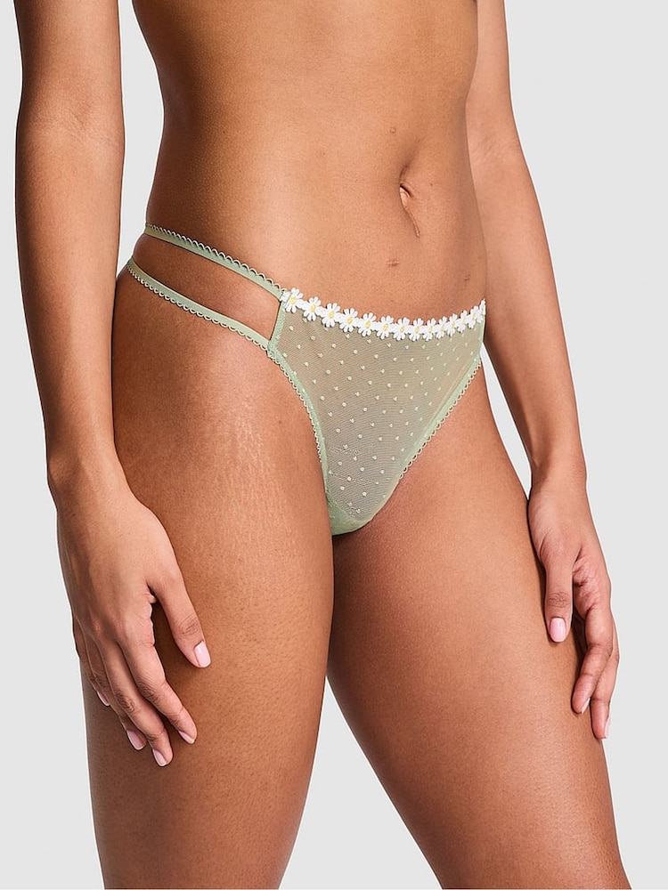 Victoria's Secret PINK Green Garden Double Strap Thong Lace Knickers - Image 1 of 3