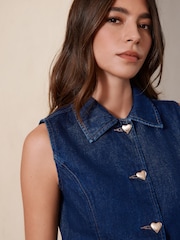 Rinse Heart Button Tailored Denim 100% Cotton Waistcoat - Image 5 of 8