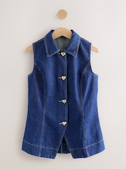 Rinse Heart Button Tailored Denim 100% Cotton Waistcoat - Image 6 of 8