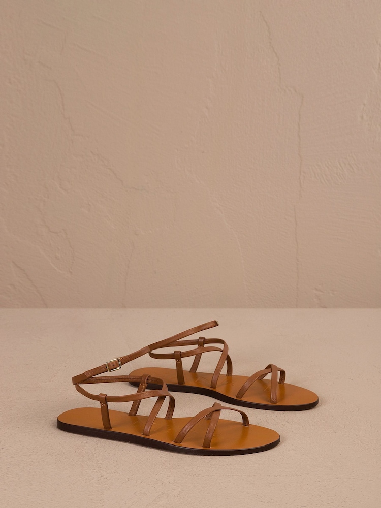 Manebi Tan Brown Leather Ankle Strap Sandals - Image 4 of 4