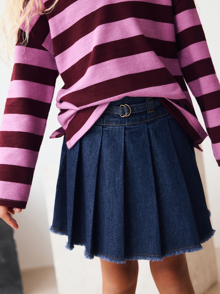 Dark Wash Denim Pleated Skirt (3-16yrs) - Image 2 of 4 Dark Wash Denim Pleated Skirt (3-16yrs) - Image 2 of 4