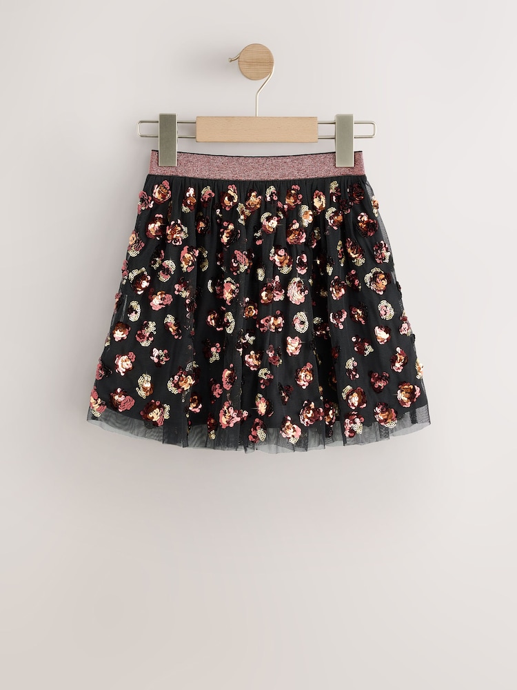 Black Animal Print Sequin Skirt (3-16yrs) - Image 1 of 4