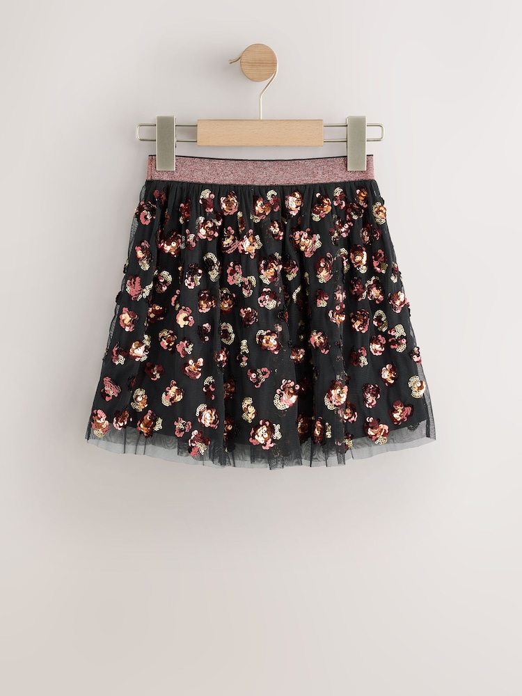 Black Animal Print Sequin Skirt (3-16yrs) - Image 2 of 4