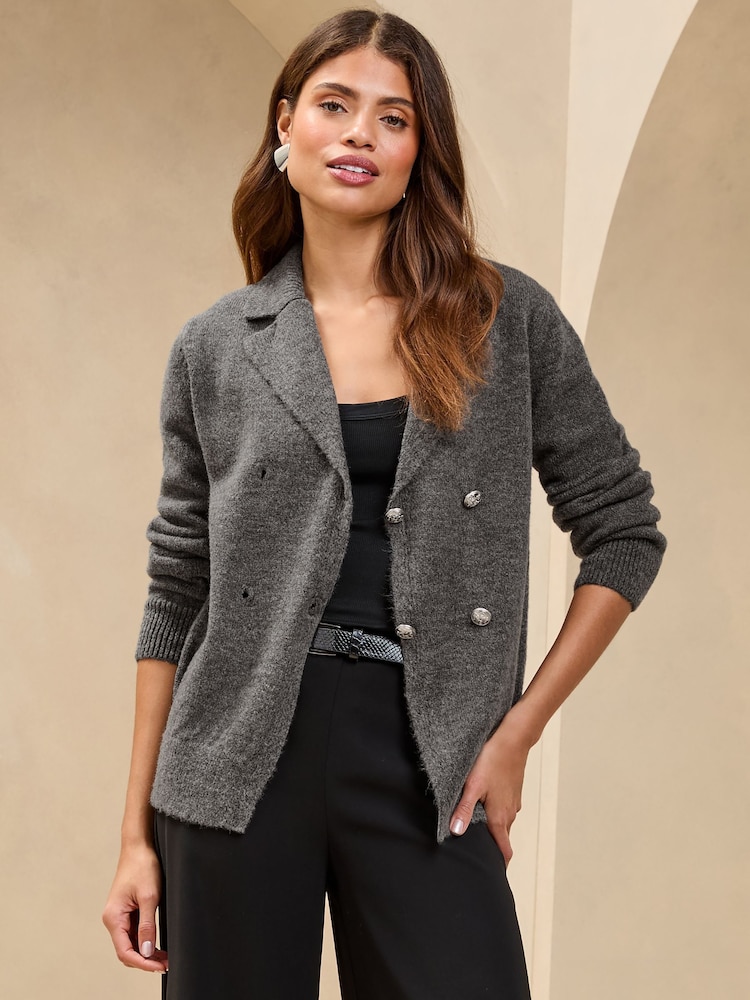 Lipsy Collared z dvovrstnim/dvorednim zapenjanjem Button Longline Knitted pletena jopa jakna; suknjič - Slika 1 iz 4