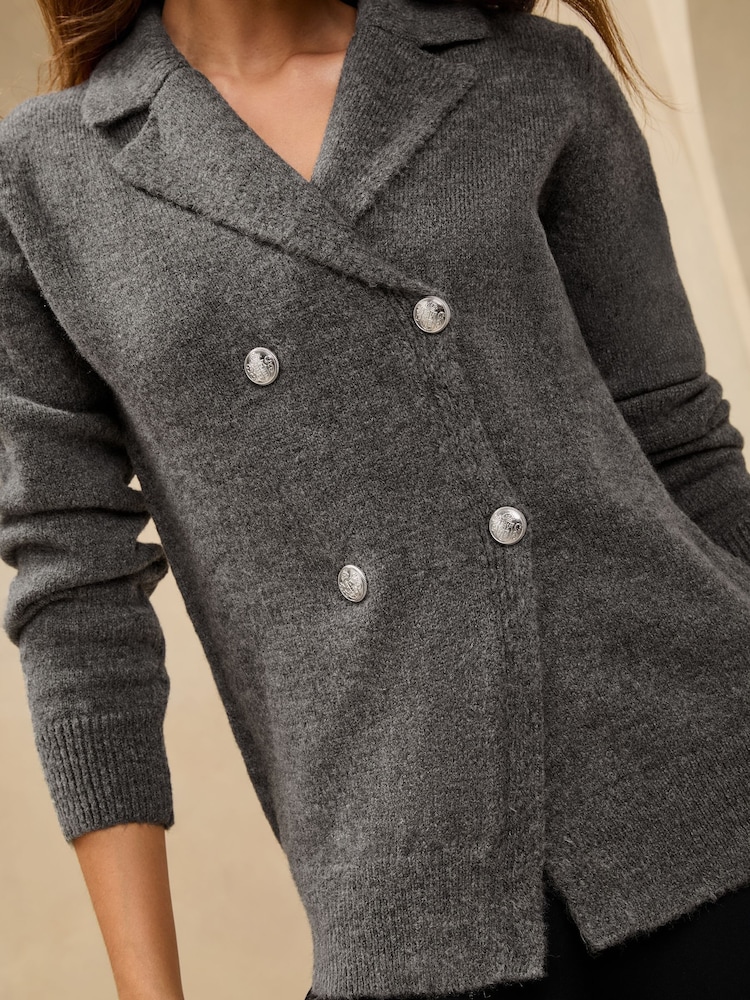 Lipsy Collared z dvovrstnim/dvorednim zapenjanjem Button Longline Knitted pletena jopa jakna; suknjič - Slika 4 iz 4