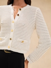 Lipsy Cream Buttoned Crew Neck Knit Cardigan - Image 1 of 4