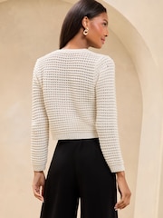 Lipsy Cream Buttoned Crew Neck Knit Cardigan - Image 4 of 4