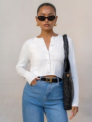 Lipsy White Buttoned Crew Neck Knit Cardigan - Image 1 of 6