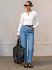Lipsy White Buttoned Crew Neck Knit Cardigan - Image 2 of 6