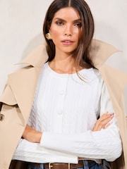 Lipsy White Buttoned Crew Neck Knit Cardigan - Image 3 of 6
