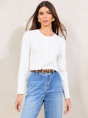 Lipsy White Buttoned Crew Neck Knit Cardigan - Image 4 of 6