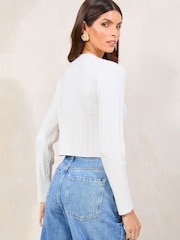 Lipsy White Buttoned Crew Neck Knit Cardigan - Image 5 of 6