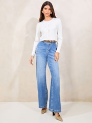 Lipsy White Buttoned Crew Neck Knit Cardigan - Image 6 of 6