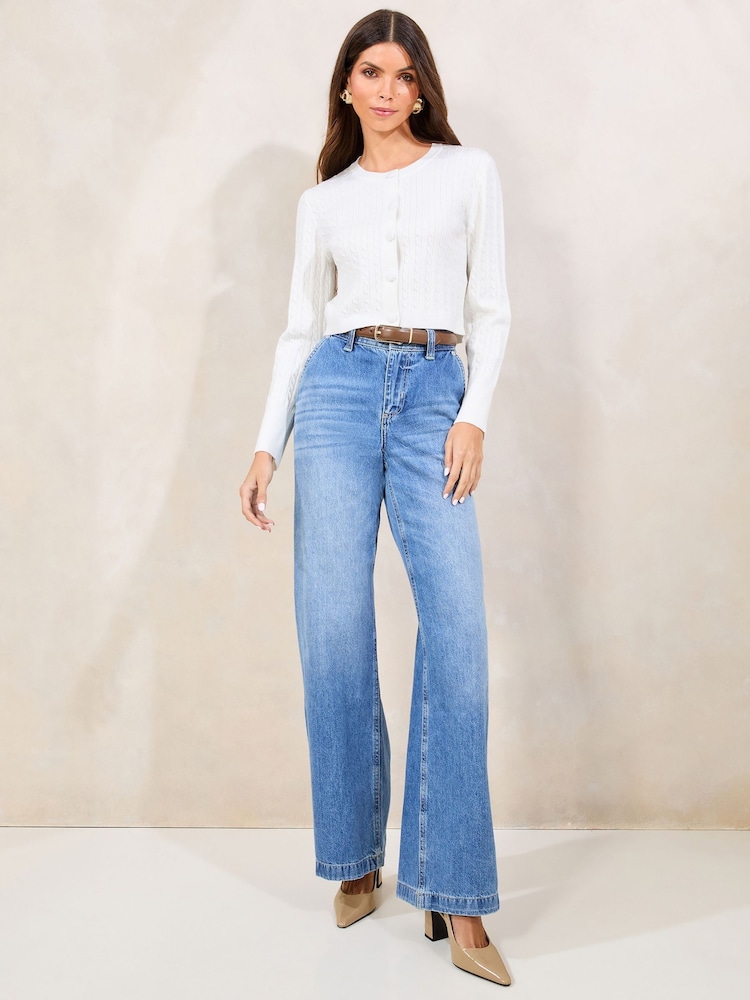 Lipsy White Buttoned Crew Neck Knit Cardigan - Image 6 of 6