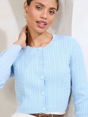Albastru - Lipsy tricotat rotund cu nasturi Guler Cardigan - Imaginea 2 din 4