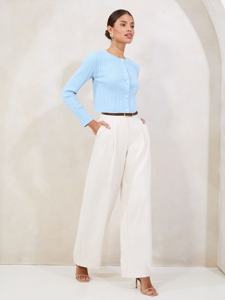 Lipsy Blue Buttoned Crew Neck Knit Cardigan - Image 3 of 4