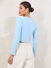 Albastru - Lipsy tricotat rotund cu nasturi Guler Cardigan - Imaginea 4 din 4