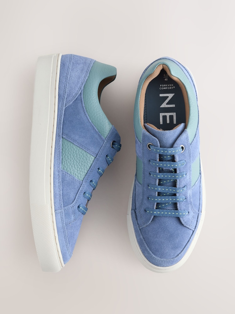 Blue Forever Comfort® Leather Round Toe Lace Up Trainers - Image 1 of 6